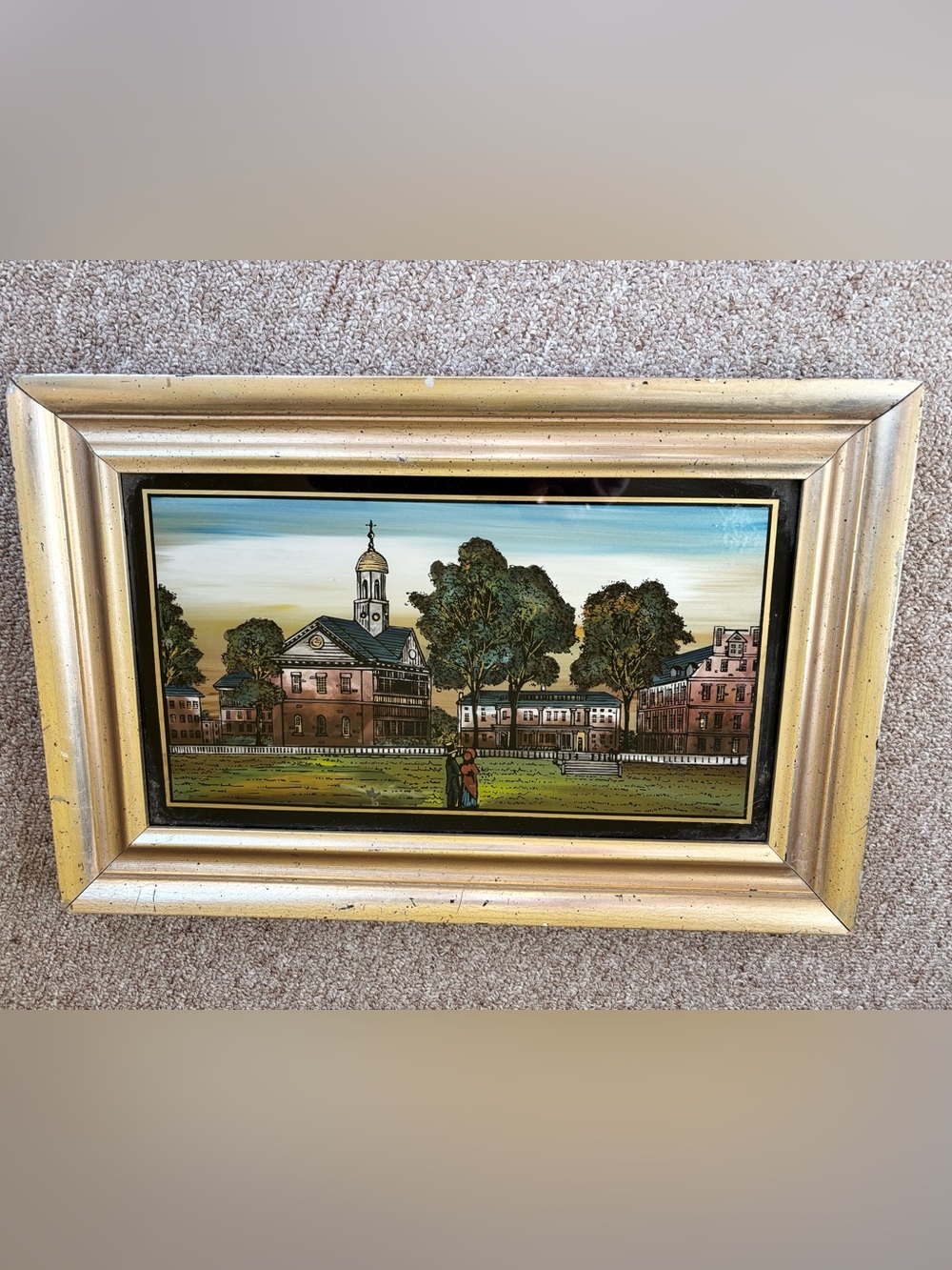 YALE UNIVERSITY REVERSE PAINTING On GLASS